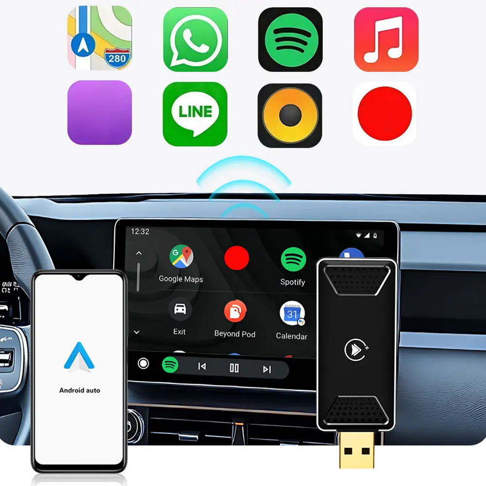 Wireless Carplay Android Auto Adapter Android 12 Wired To Wireless Carplay Dongle Smart AI Box for OEM Wired CarPlay Cars