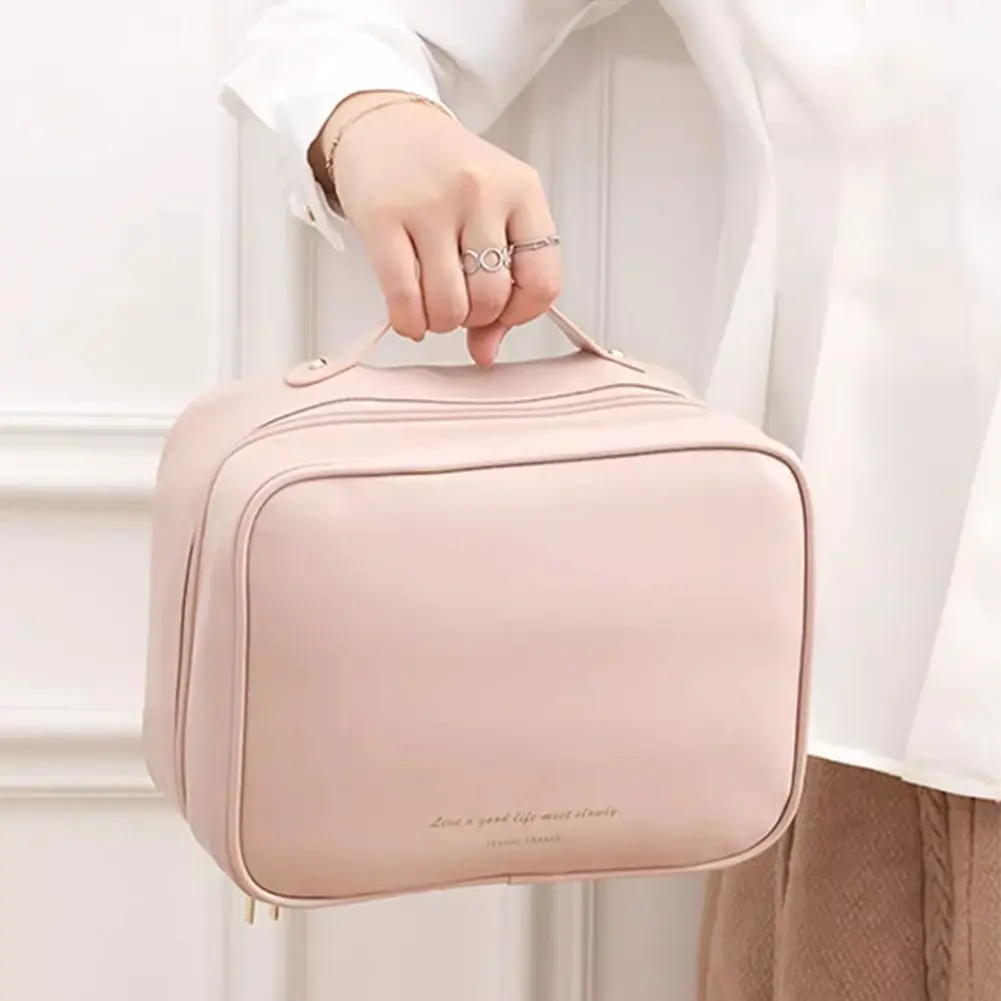 Multi-Compartment Travel Makeup Bag Large Capacity PU Leather Large Wash Bag Waterproof Make Up Storage Bag Outdoor Makeup Bag