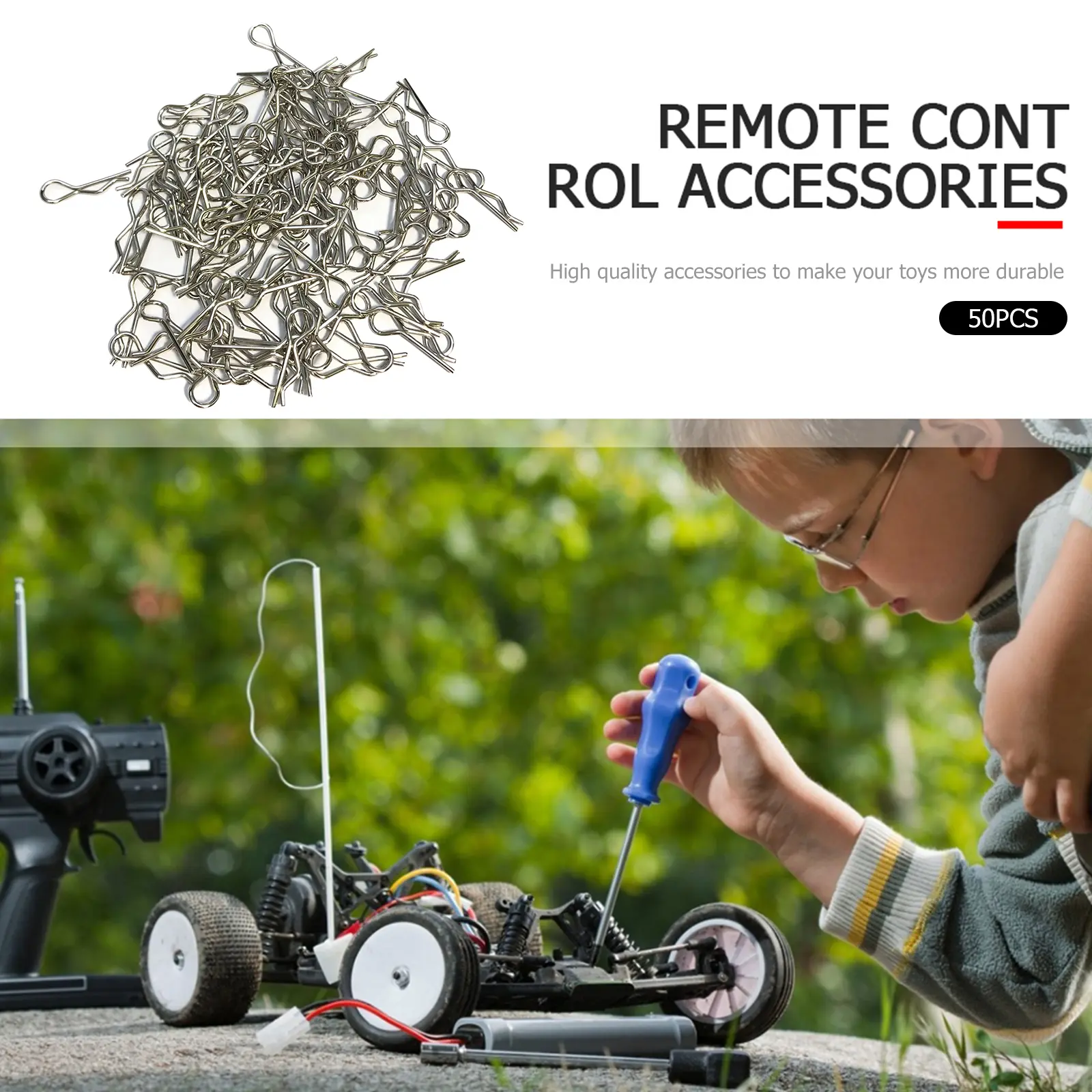 50pcs Body Shell Clip Pin RC Car Parts Metal R Buckles Accessories Buggy Truck Shell Clip Replacement for 1/14 1/16 1/18 Scale