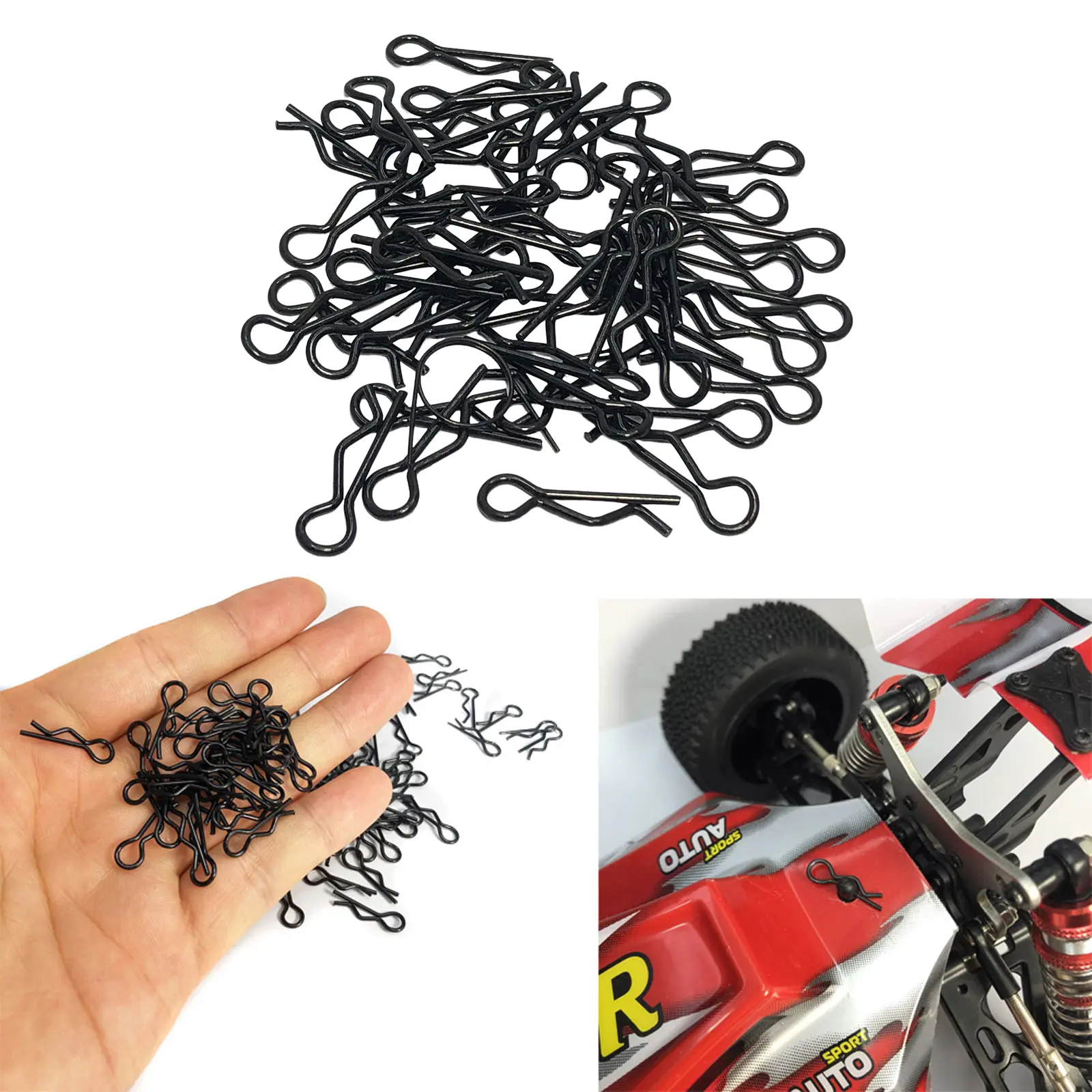 50pcs Body Shell Clip Pin RC Car Parts Metal R Buckles Accessories Buggy Truck Shell Clip Replacement for 1/14 1/16 1/18 Scale