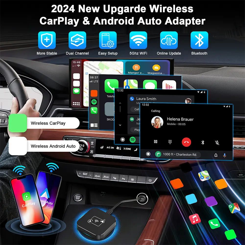 Wireless CarPlay & Android Auto Adapter Smart AI Box Wired To Wireless Car Smart Box Plug and Play