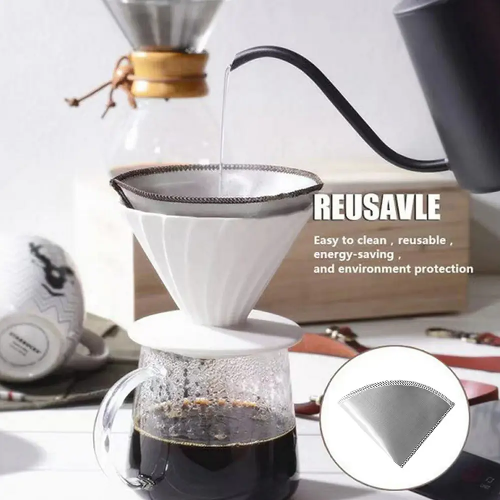 10/5/1pcs Reusable Pour over Coffee Filter Mesh Paperless Coffee Filter Stainless Steel Cone Filter 3 To 4 Cup Coffee Drip Filte
