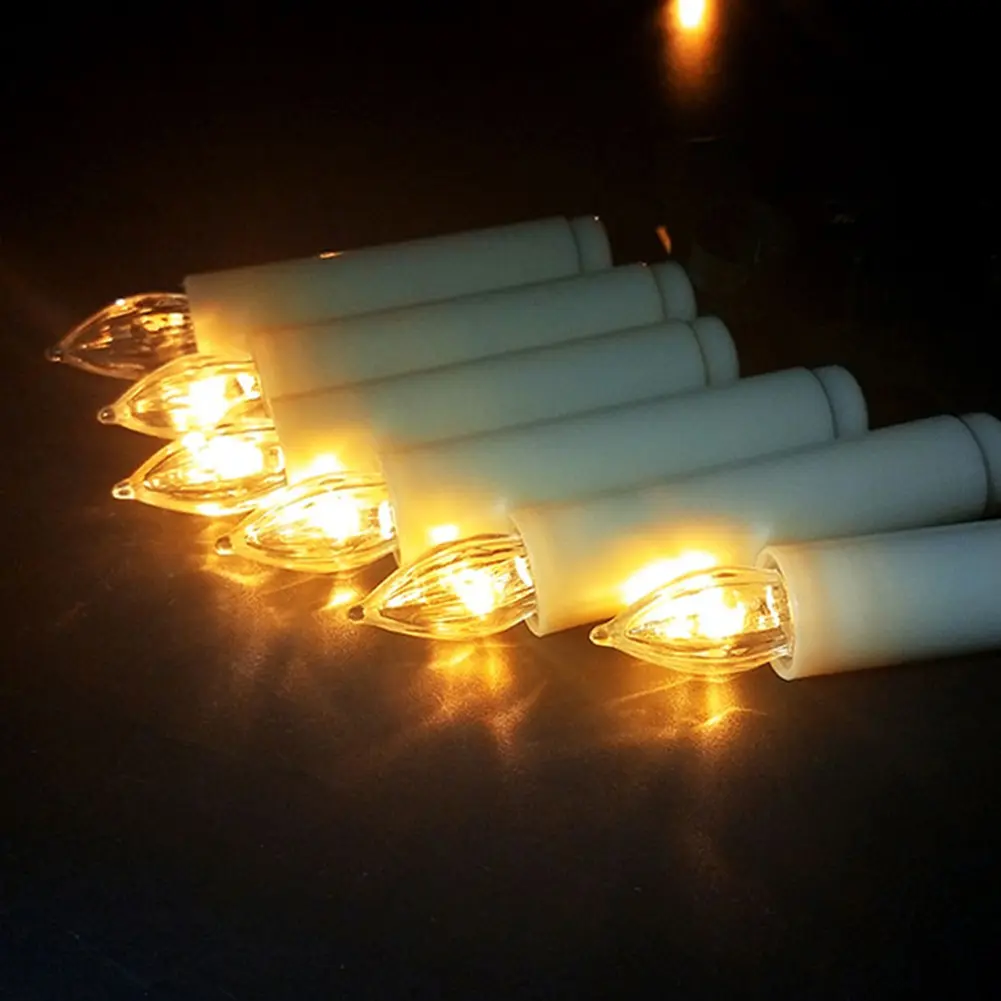 10PCS LED Candles With Flashing Flames Battery Operated Christmas Tree Candle Timer Remote Control New year's Decoration Candle