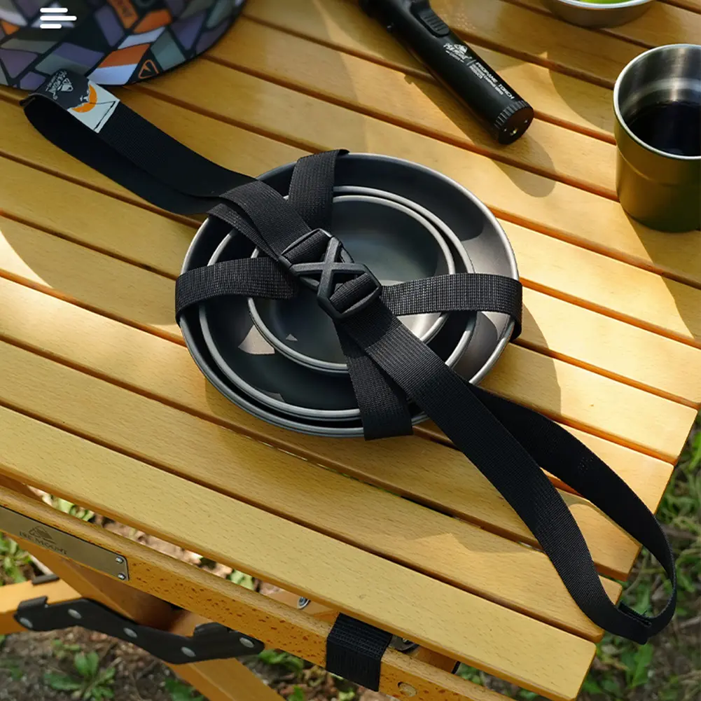 Camping Tableware Storage Strap Adjustable Cutlery Cross Strap Outdoor Cutlery Packing Strap for Outdoor Pots Bowls Plates