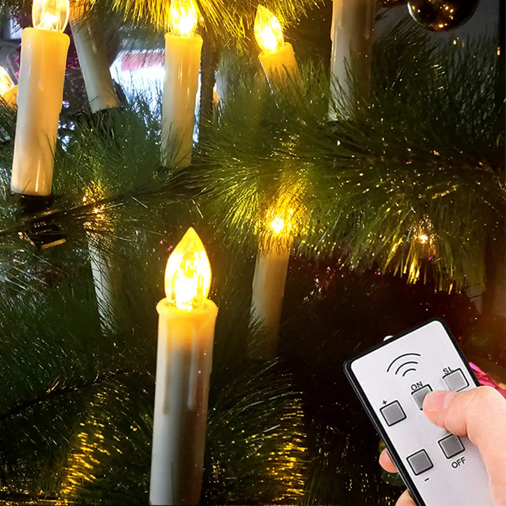 10PCS LED Candles With Flashing Flames Battery Operated Christmas Tree Candle Timer Remote Control New year's Decoration Candle