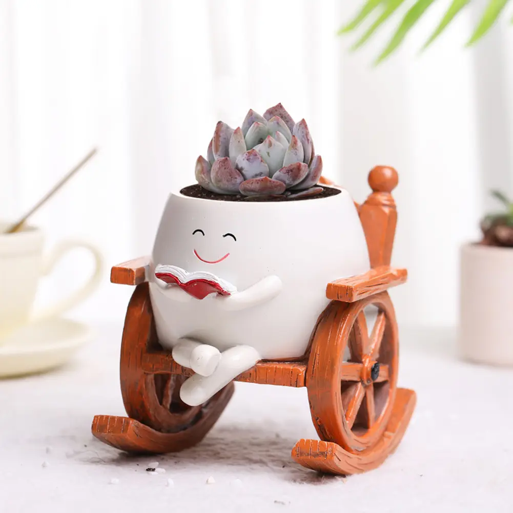 Face Plant Pots Cute Head Planter Decorative Flower Pot Chair Reading Succulent Pots for Succulent Cactus