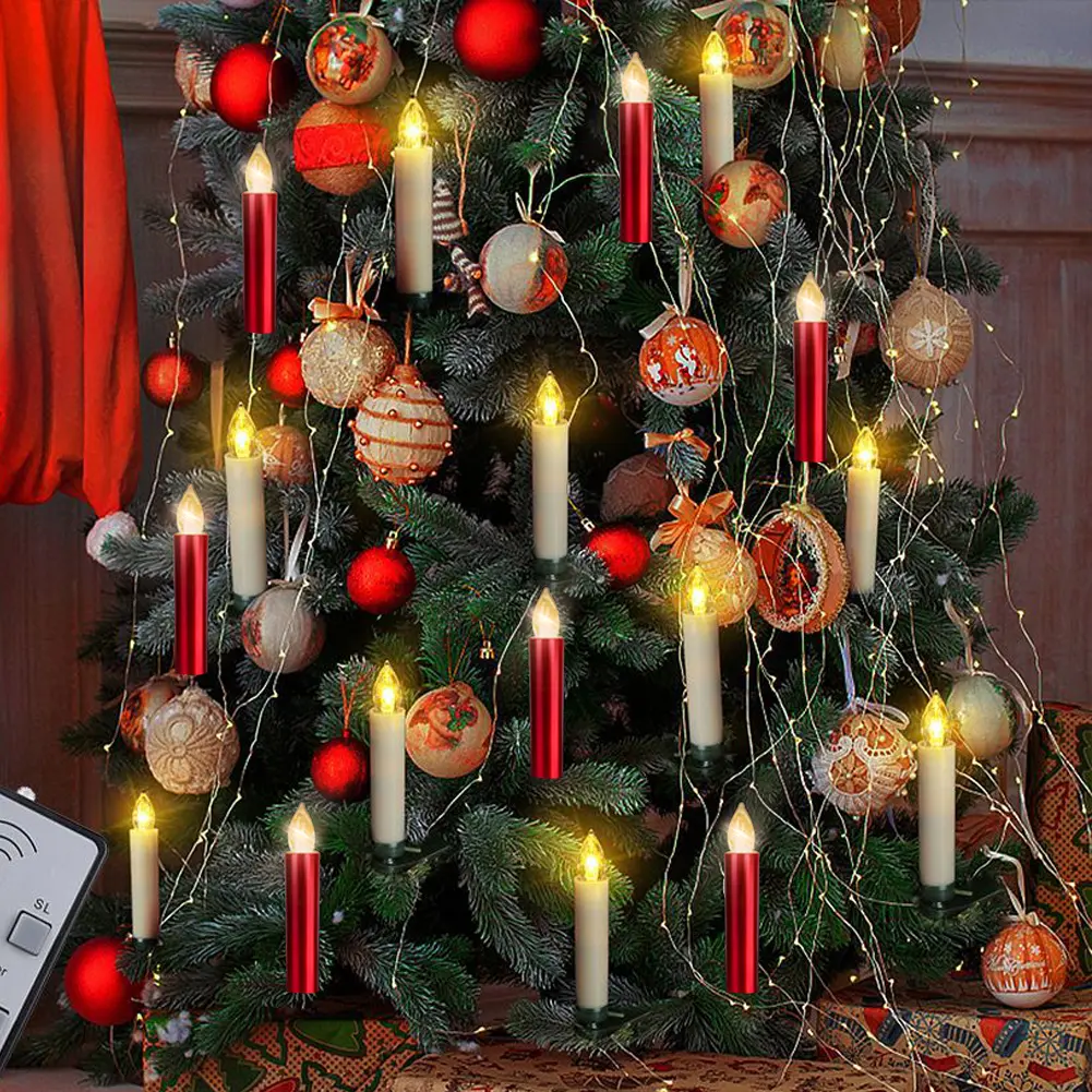 10PCS LED Candles With Flashing Flames Battery Operated Christmas Tree Candle Timer Remote Control New year's Decoration Candle