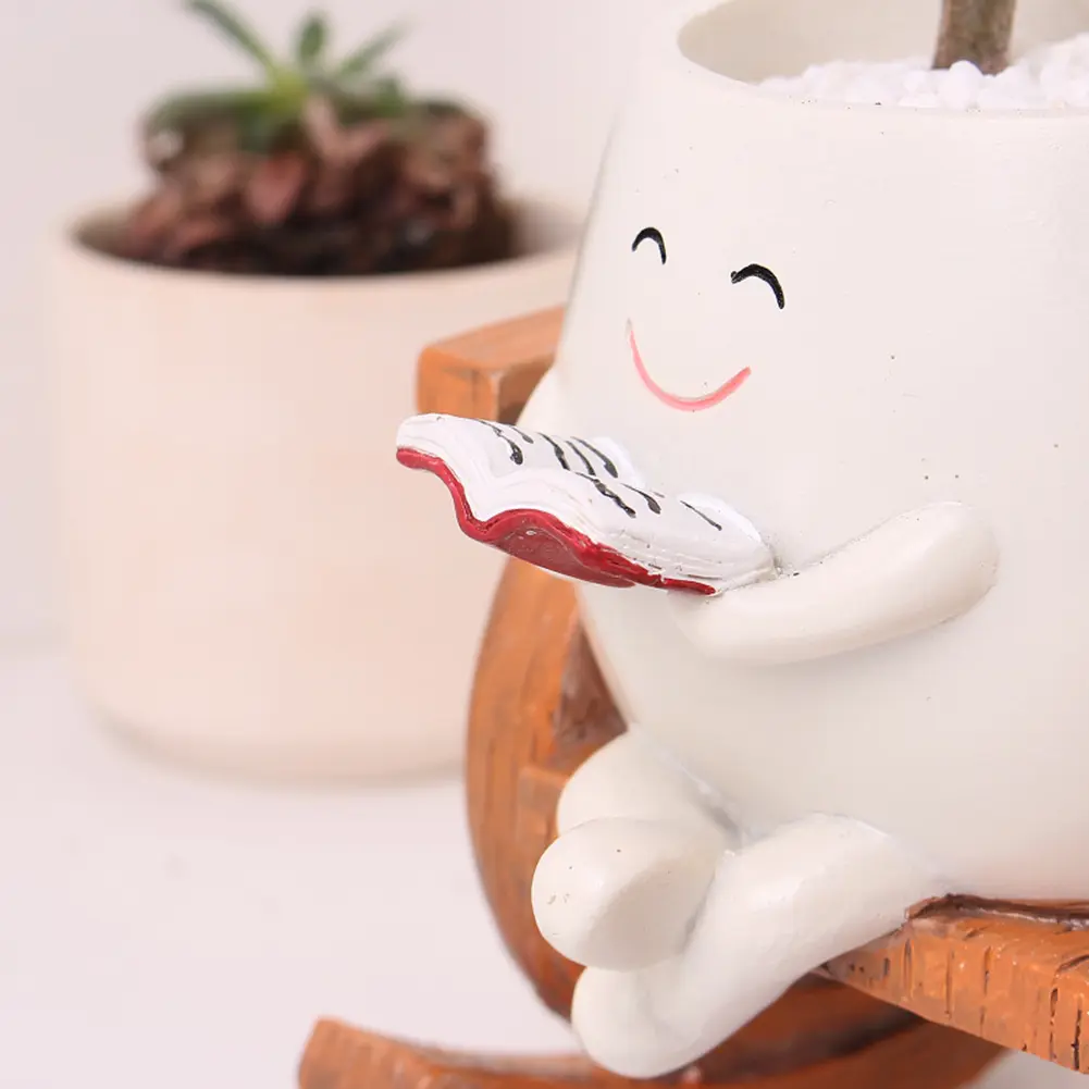 Face Plant Pots Cute Head Planter Decorative Flower Pot Chair Reading Succulent Pots for Succulent Cactus