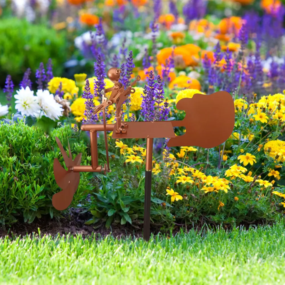 Handmade Guitar Windmill Wind-Powered Guitar Sculpture Metal Guitar Windmill Statue for Garden Yard Patio Lawn Porch Backyard