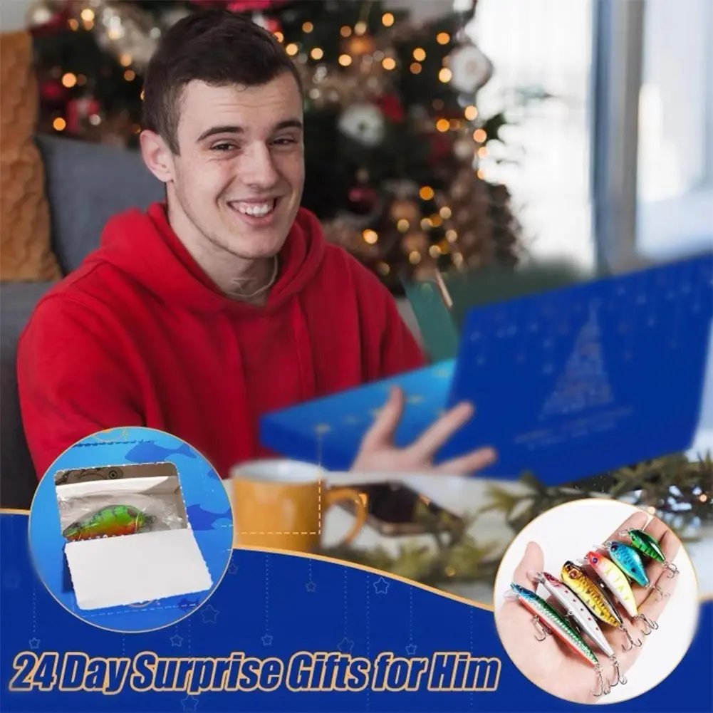 Fishing Advent Calendar 2024 24 Days Fishing Christmas Countdown Fishing Lure Advent Calendar for Fisher Anglers Men Teen Boys