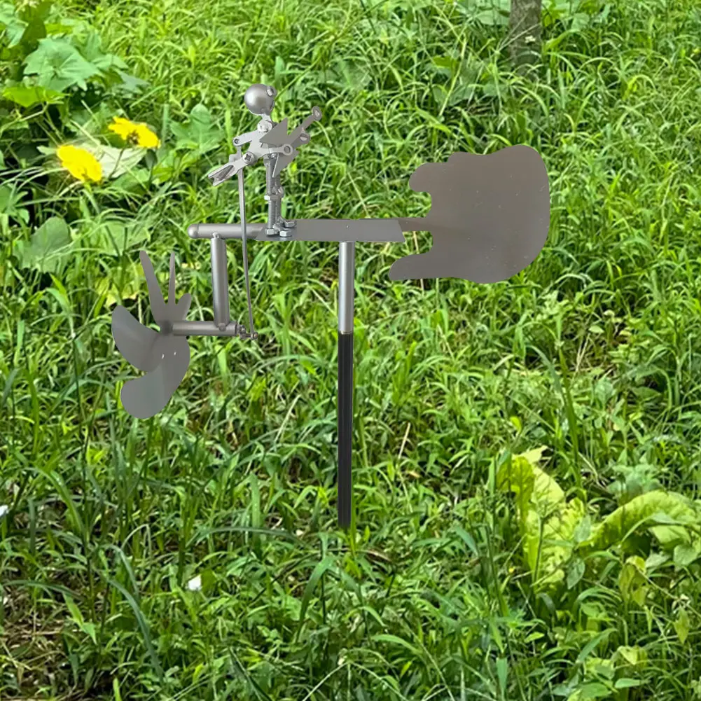 Handmade Guitar Windmill Wind-Powered Guitar Sculpture Metal Guitar Windmill Statue for Garden Yard Patio Lawn Porch Backyard