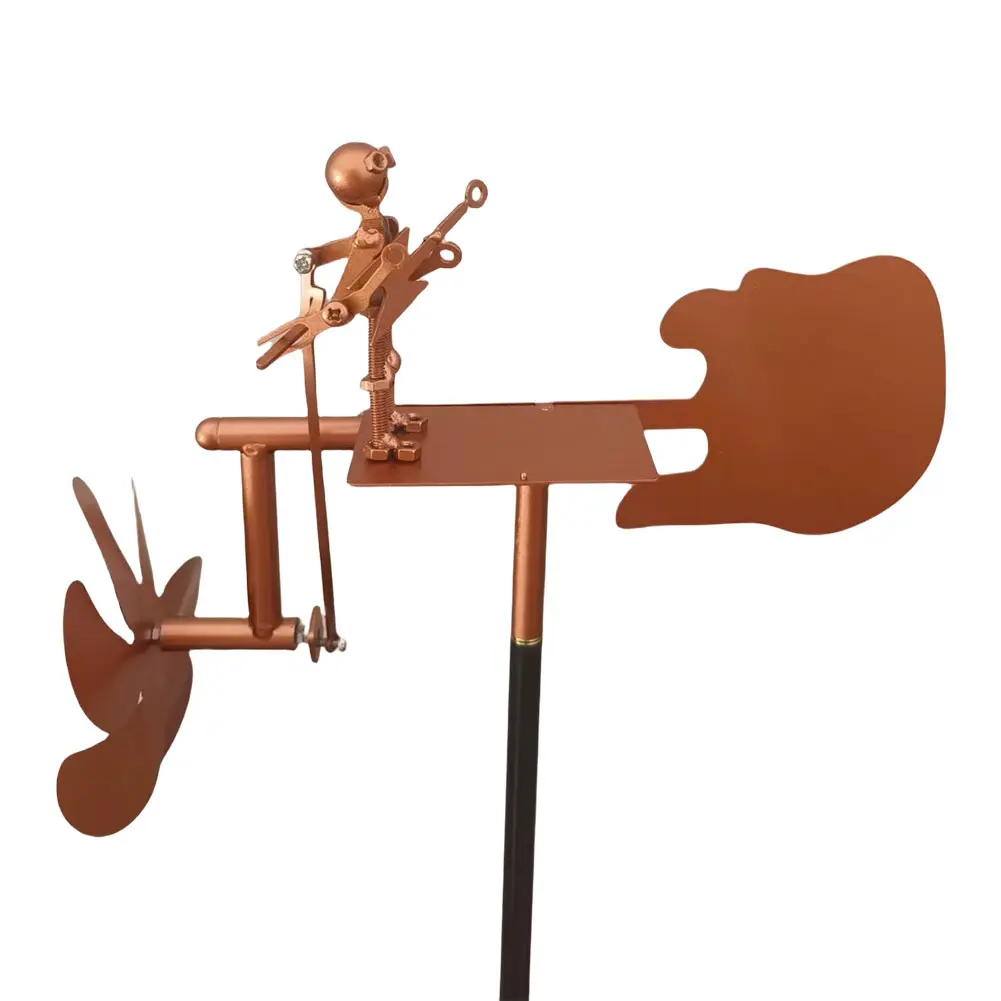 Handmade Guitar Windmill Wind-Powered Guitar Sculpture Metal Guitar Windmill Statue for Garden Yard Patio Lawn Porch Backyard