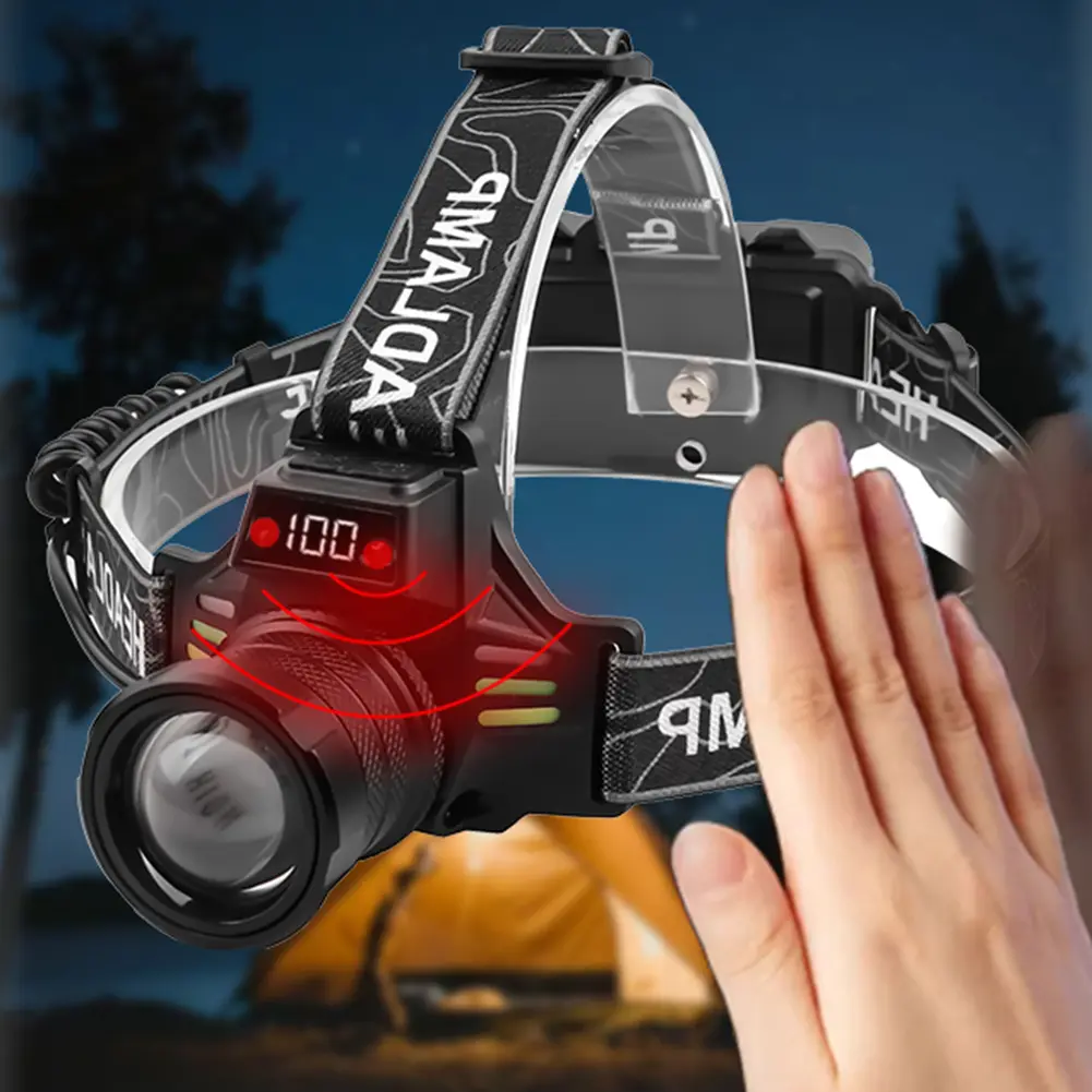 30W LED Induction Headlamp USB Charging Super Bright Headlight Power Display Outdoor Head Flashlight for Outdoor Camping Running
