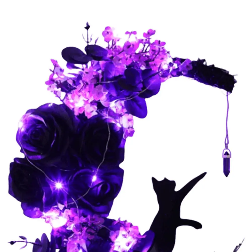 Handmade Artificial Moon Cat Garland Halloween Wreaths Halloween Moon Cat Wreaths for Home Party Window Wall Indoor Outdoor