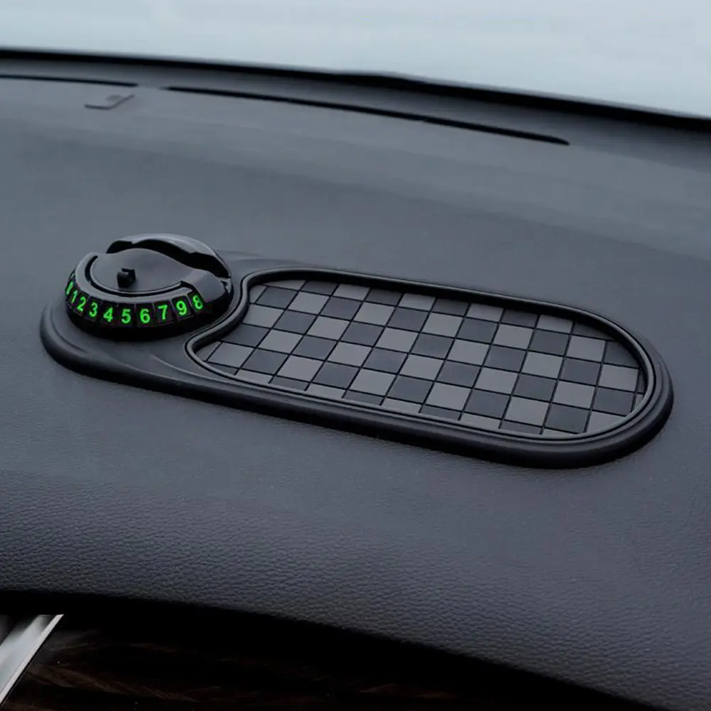 Car Multifunctional Storage Mat w/ Parking Number Mobile Phone Holder Anti-Slip Dashboard Plate Gadget for Sunglasses/Keys/Phone