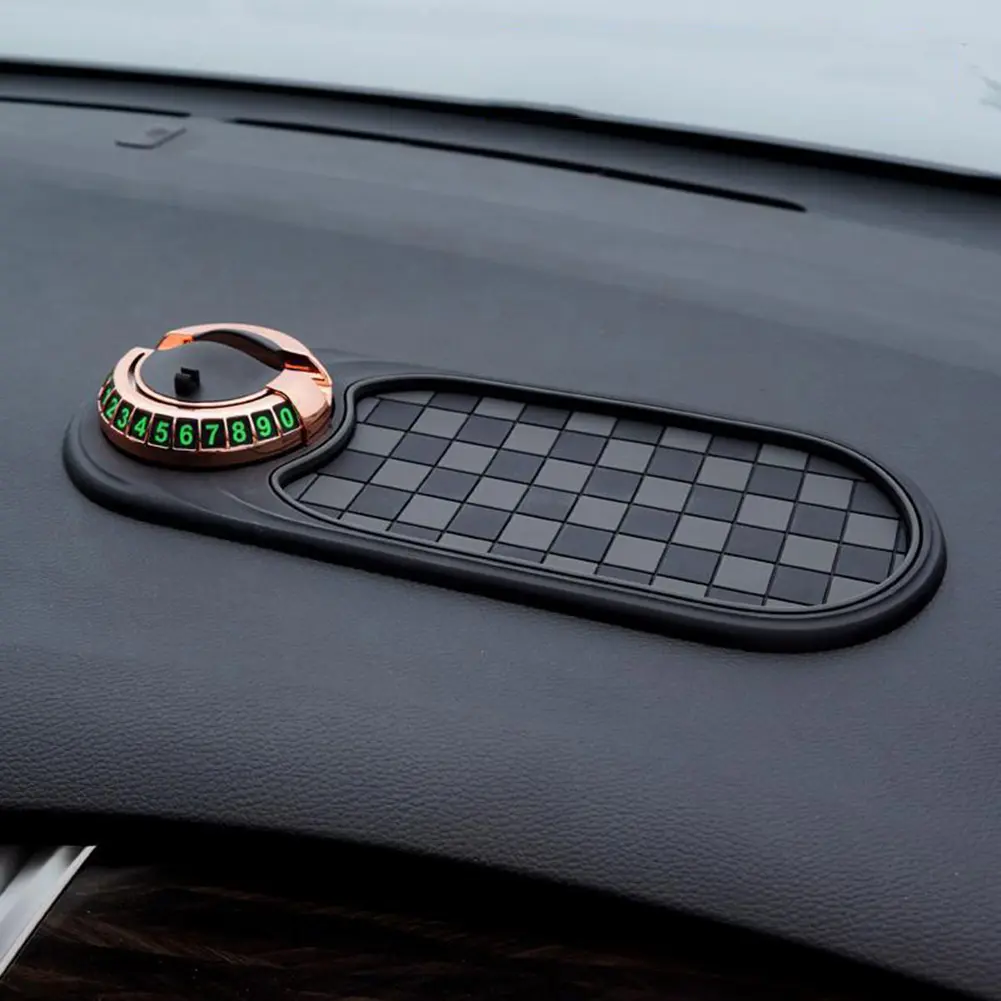 Car Multifunctional Storage Mat w/ Parking Number Mobile Phone Holder Anti-Slip Dashboard Plate Gadget for Sunglasses/Keys/Phone