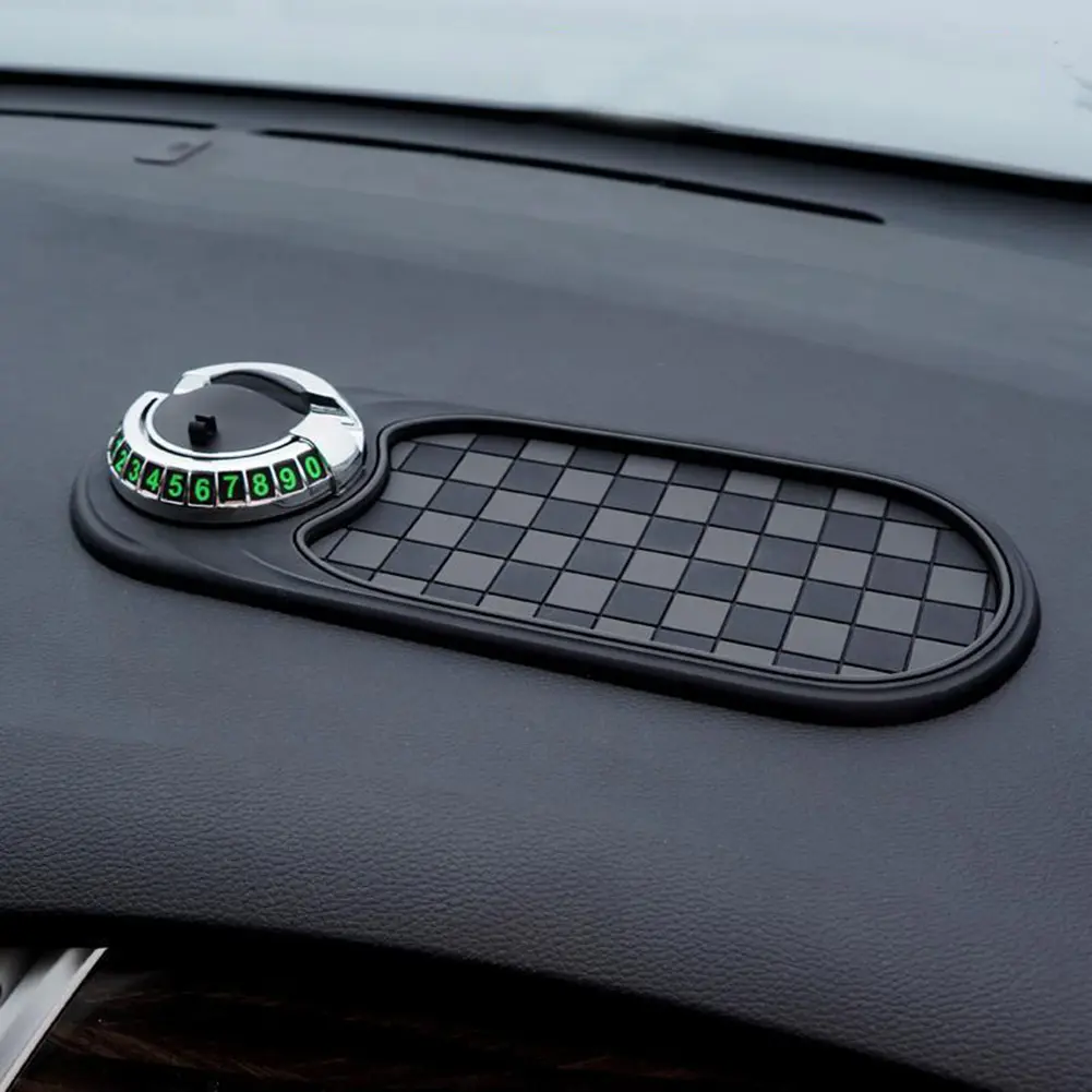 Car Multifunctional Storage Mat w/ Parking Number Mobile Phone Holder Anti-Slip Dashboard Plate Gadget for Sunglasses/Keys/Phone