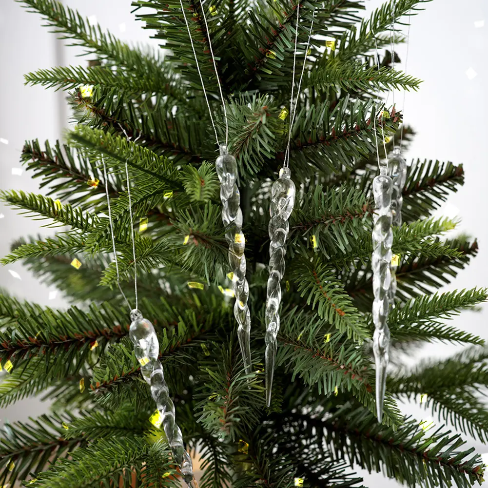 12Pcs Christmas Simulation Icicle Pendants Transparent Icicles Decor Clear Crystal Twisted Icicle for New Year Winter Decoration