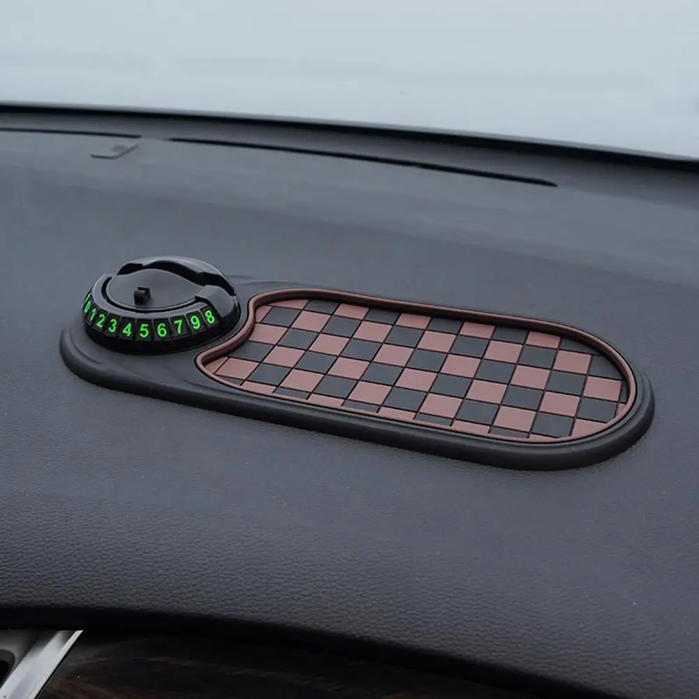 Car Multifunctional Storage Mat w/ Parking Number Mobile Phone Holder Anti-Slip Dashboard Plate Gadget for Sunglasses/Keys/Phone