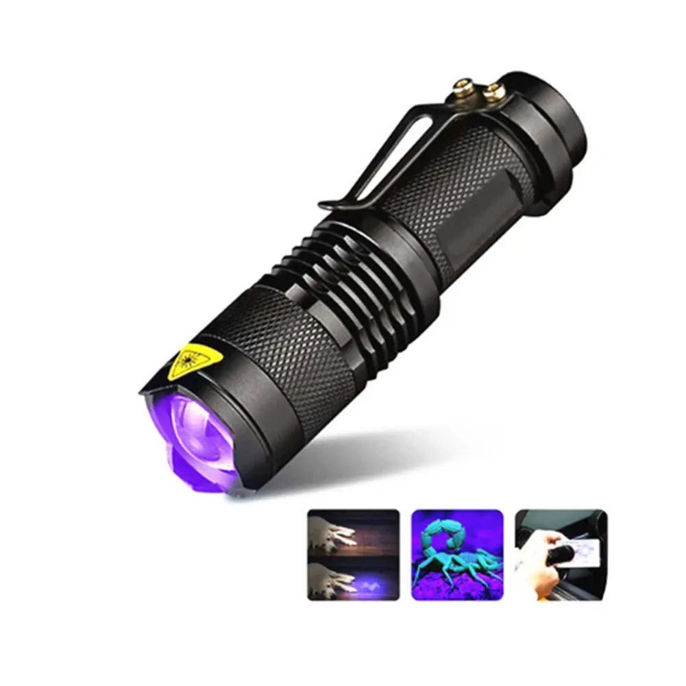 Waterproof Portable Handheld UV Flashlight Ultraviolet Torch with Zoom Focus Function Rechargeable High Lumens Flashlight