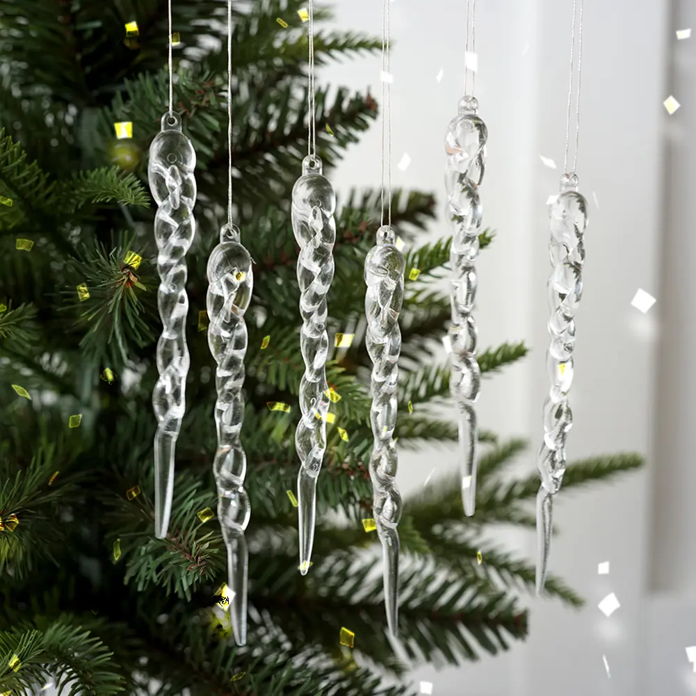 12Pcs Christmas Simulation Icicle Pendants Transparent Icicles Decor Clear Crystal Twisted Icicle for New Year Winter Decoration