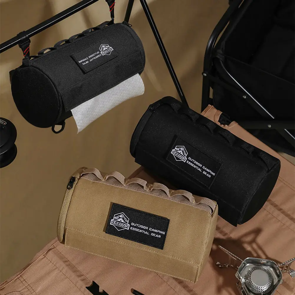 Roll Paper Storage Holder Portable Tissue Cover Organizer Polyester Waterproof Hanging Napkin Holder for Picnic Camping Hiking