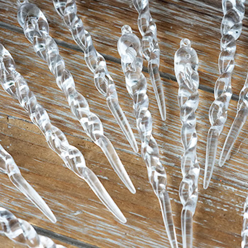 12Pcs Christmas Simulation Icicle Pendants Transparent Icicles Decor Clear Crystal Twisted Icicle for New Year Winter Decoration