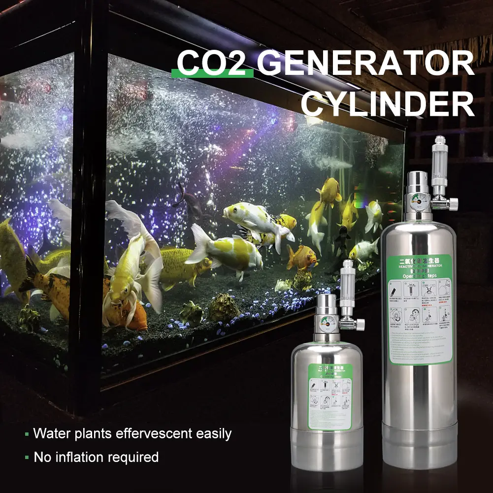 1L/2L CO2 Generator System with Pressure Gauge Carbon Dioxide Steel Cylinder Generator DIY Aquatic Plant Fish Tank System Kit