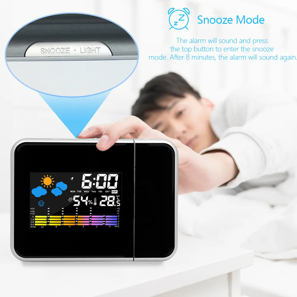 Smart Alarm Clock with Night Backlight Adjustable Projection Angle Projection Clock Desk Table Thermometer Hygrometer