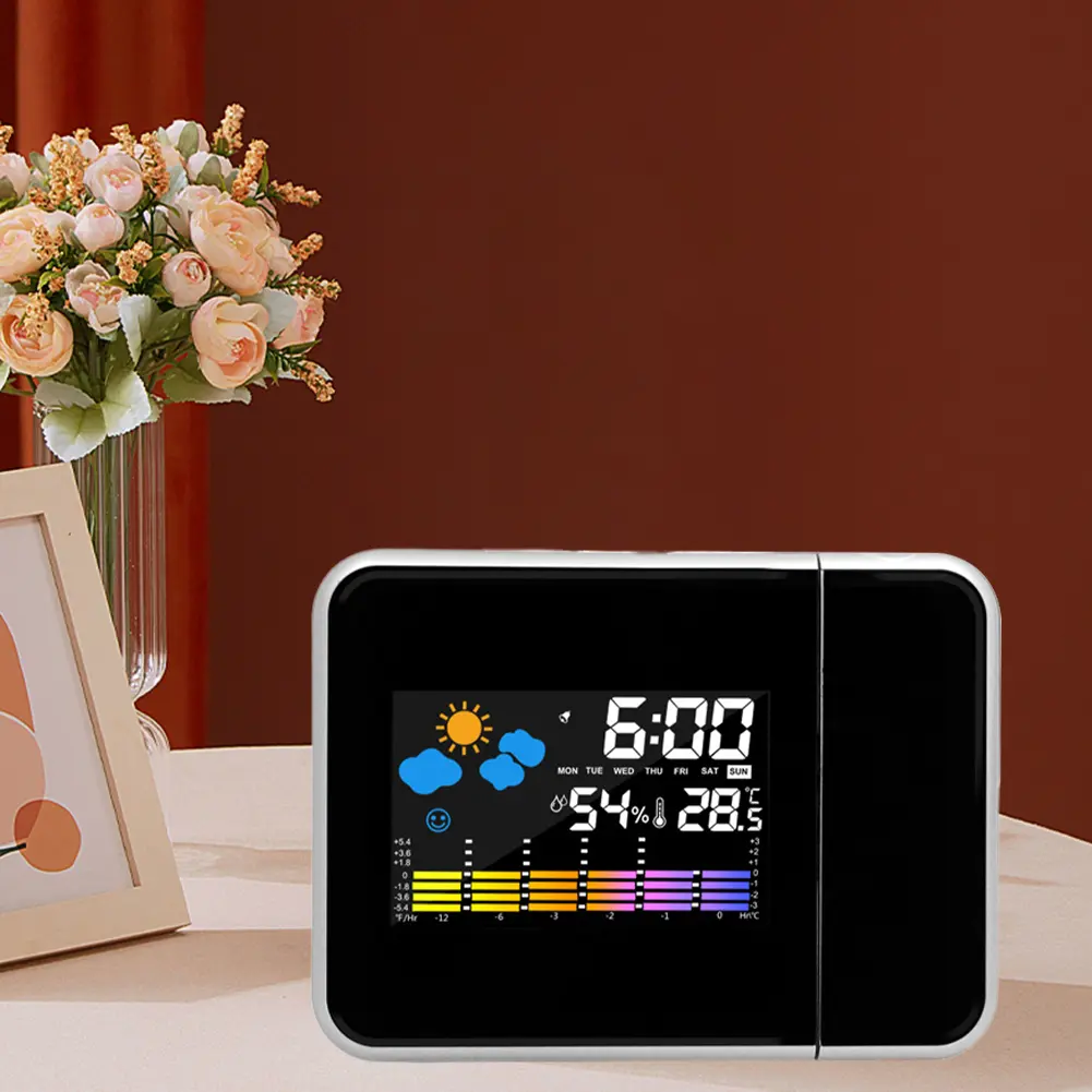 Smart Alarm Clock with Night Backlight Adjustable Projection Angle Projection Clock Desk Table Thermometer Hygrometer