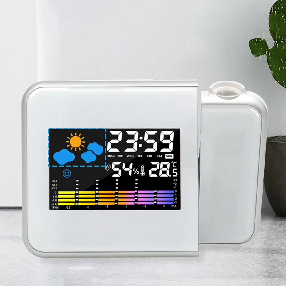 Smart Alarm Clock with Night Backlight Adjustable Projection Angle Projection Clock Desk Table Thermometer Hygrometer