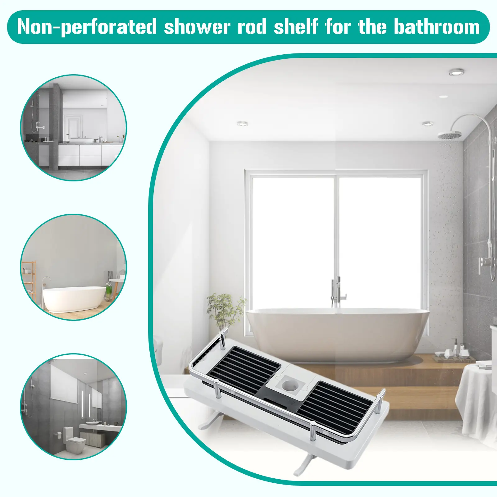 Bathing Rod Organizer Shelf Punch Free Toilet Bracket Single Layer Shower Bar Shelf Height Adjustable Home Gadgets