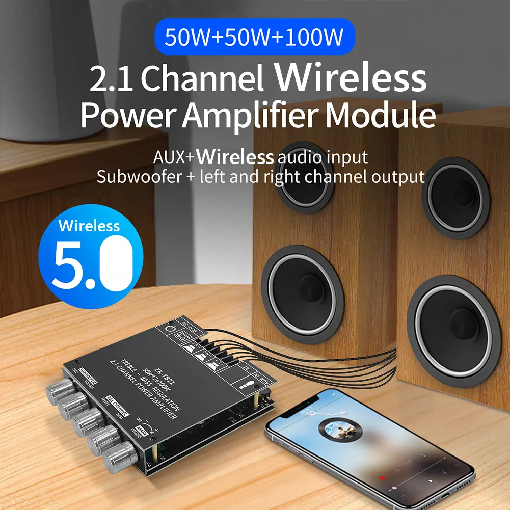 2x50W Plus 100W Mini Audio Amplifier Module with Bluetooth 5.0 and AM Interference Suppression for DIY Speakers