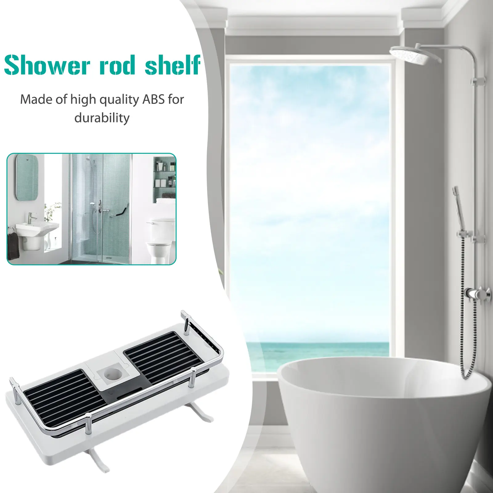 Bathing Rod Organizer Shelf Punch Free Toilet Bracket Single Layer Shower Bar Shelf Height Adjustable Home Gadgets