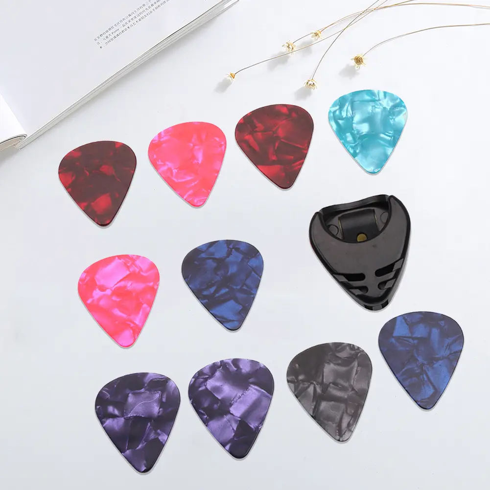 10Pcs Electric Guitar Picks Colorful Guitar Picks & Pick Holder Set Bass Picks Multifunction Celluloid for Guitar Lovers