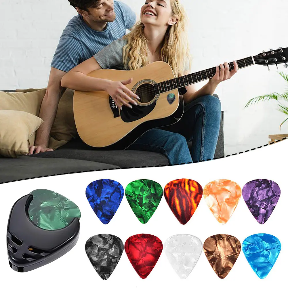10Pcs Electric Guitar Picks Colorful Guitar Picks & Pick Holder Set Bass Picks Multifunction Celluloid for Guitar Lovers