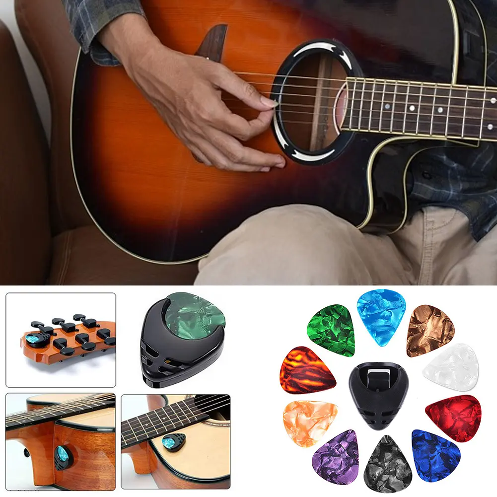 10Pcs Electric Guitar Picks Colorful Guitar Picks & Pick Holder Set Bass Picks Multifunction Celluloid for Guitar Lovers