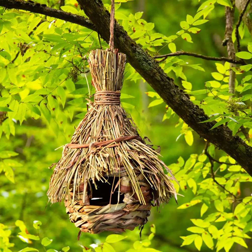 Bird Cage Comfortable Resting Place Natural Grass Bird House Weaved Hanging Parrot Nest Houses Outdoor Decoration