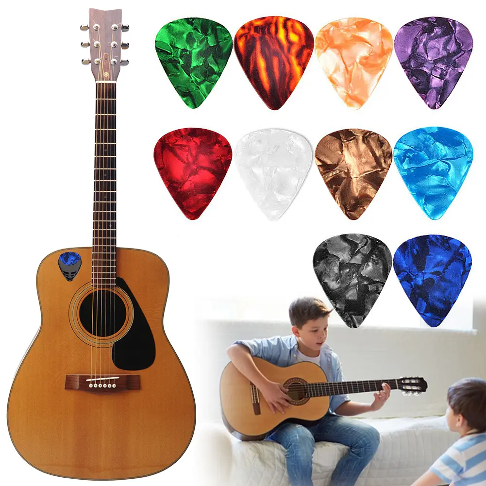 10Pcs Electric Guitar Picks Colorful Guitar Picks & Pick Holder Set Bass Picks Multifunction Celluloid for Guitar Lovers