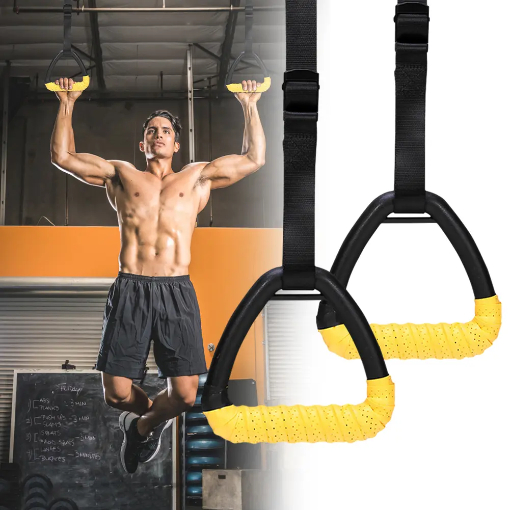 Gymnastic Rings with Adjustable Straps Pull Up Handles Non-Slip Fitness Rings for Chlidren Adult Home Workouts Strength Training