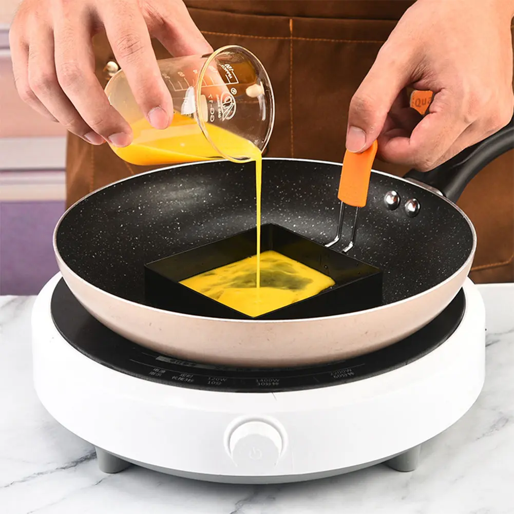 3.9 in 1/2 Pcs Non-stick Egg Cooker Ring Egg Ring with Anti-scald Handle Heat Resistant Pancake Ring Fried Egg Ring Pancake Mold