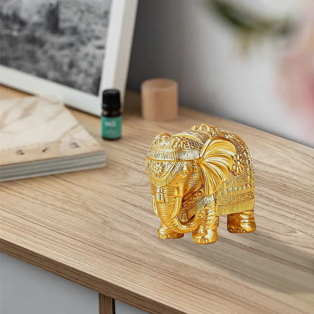 Gold Elephant Statue Wealth Lucky Elephant Figurine Bookshelf TV Stand Decor Elephant Statue Collectible Figurine Elephant Decor