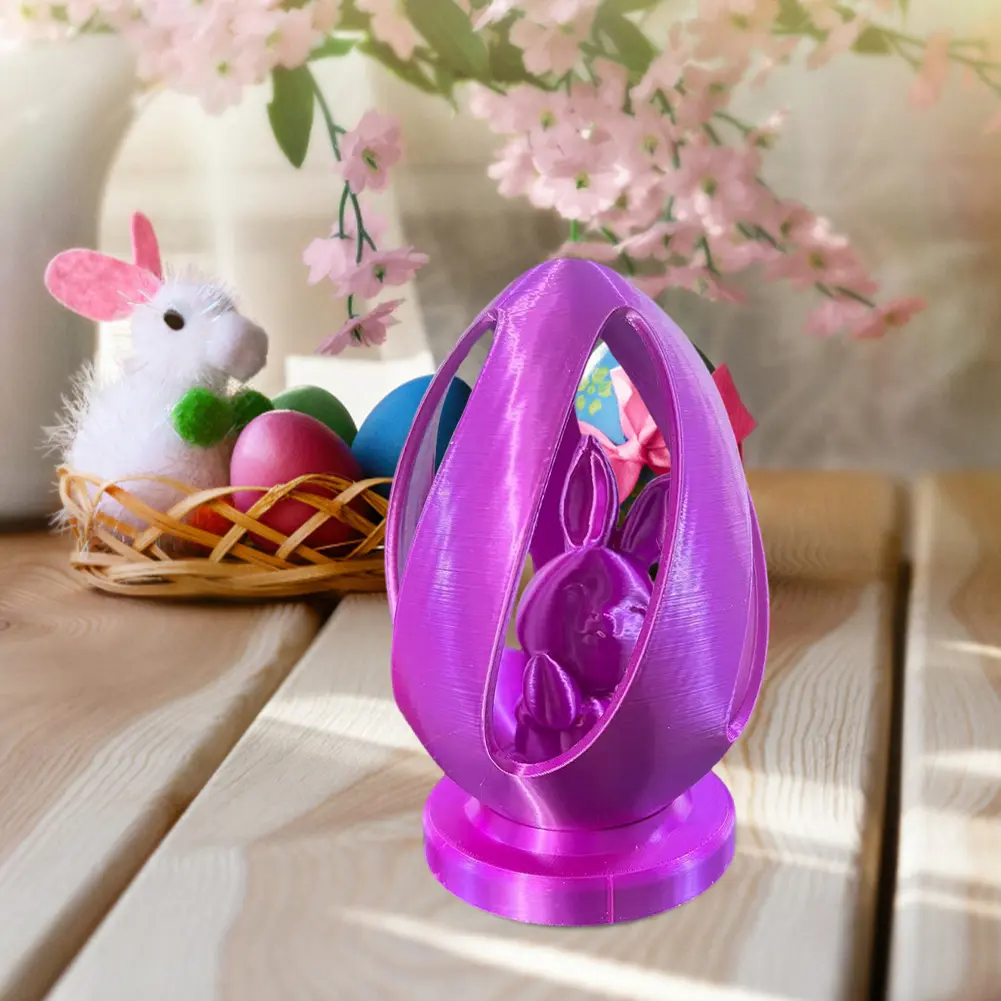 Easter Egg with Bunny Inside Decorative Miniature 3D Printed Bunny Sculpture Crafts Rabbit Figurine Desktop Decoration Ornaments