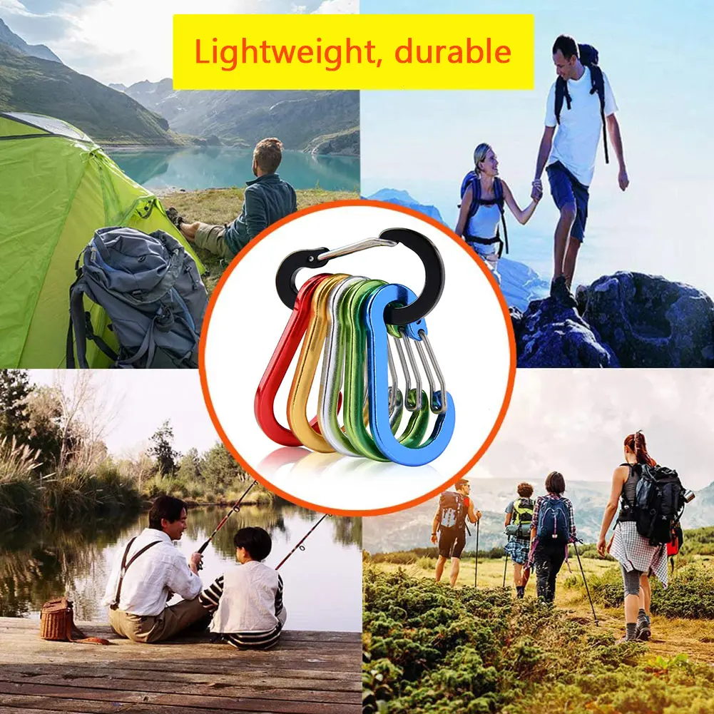 6Pcs Camping Mountaineering Buckle D Shape Carabiner Spring Snap Clip Multifunctional Fishing Climbing Acessories