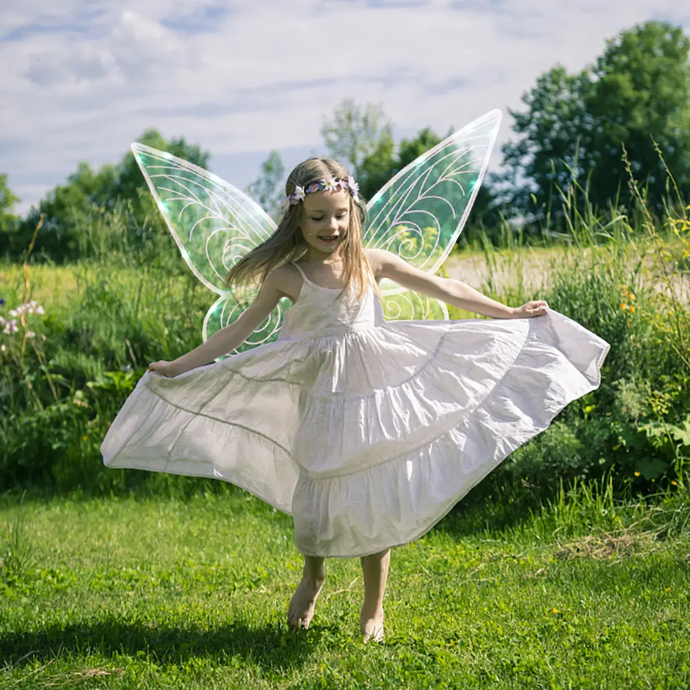 Dress Up Angel Wings LED Fairy Wings Butterfly Sequin Wings Glowing Elf Princess Costume for Kids Girls Christmas Birthday Party