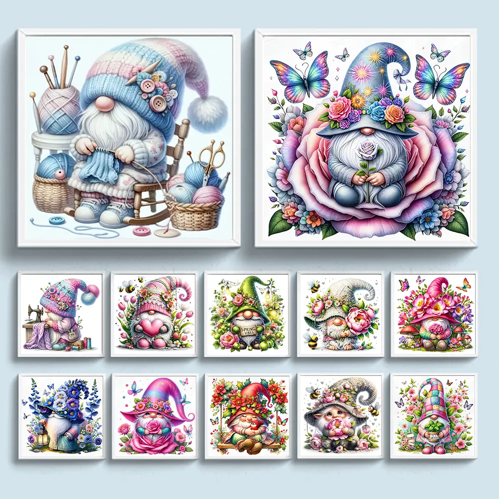 Full Embroidery Eco-cotton Thread 11CT Printed Gnome Cross Stitch Kit Art