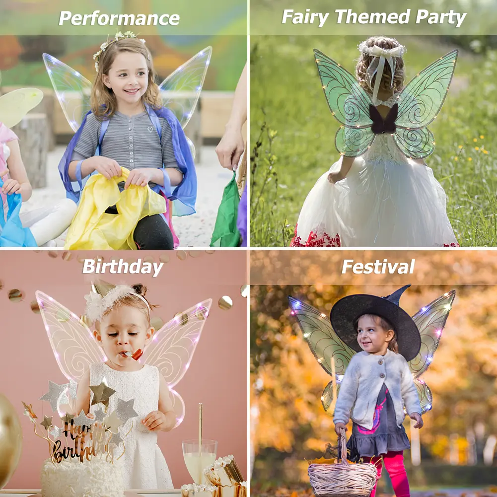 Dress Up Angel Wings LED Fairy Wings Butterfly Sequin Wings Glowing Elf Princess Costume for Kids Girls Christmas Birthday Party