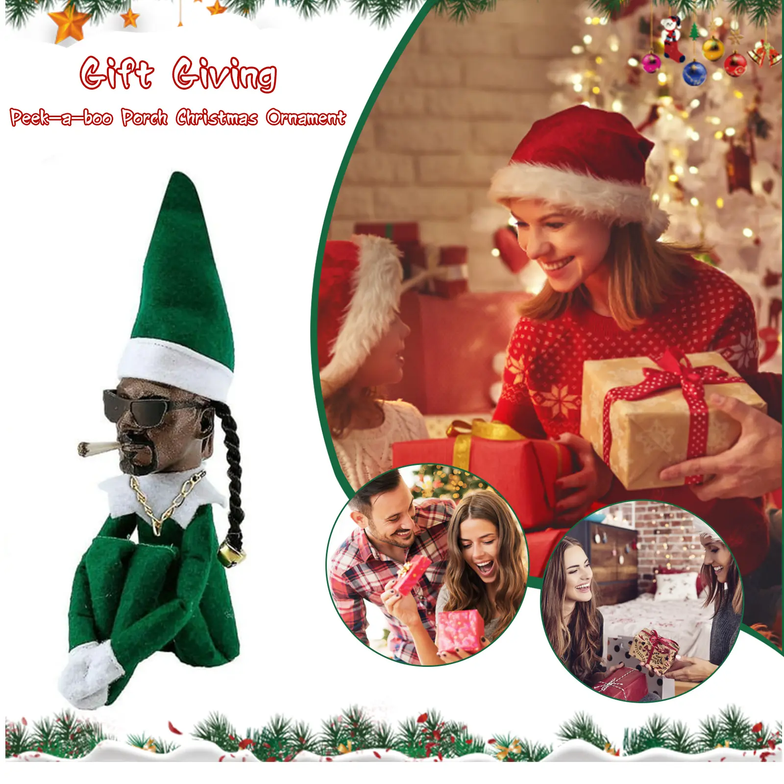 Acrylic Snoop On A Stoop Christmas Elf Doll Pendant Navidad Merry Christmas Decor Adorable A Stoop Dolls New Year Xmas Gift