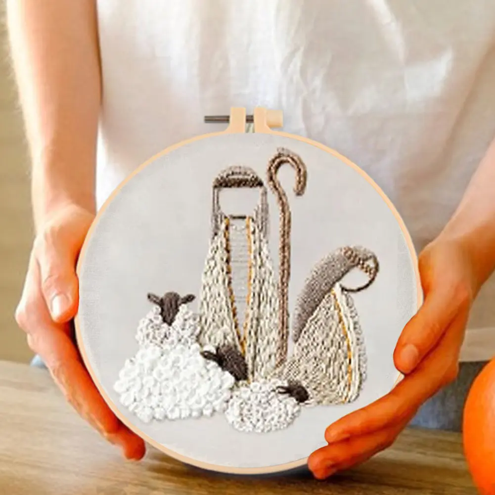 Nativity Stamped Cross Stitch Embroidery Kits with Hoop Cloth Color Thread