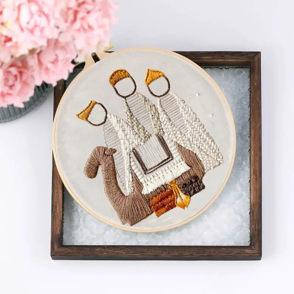 Nativity Stamped Cross Stitch Embroidery Kits with Hoop Cloth Color Thread
